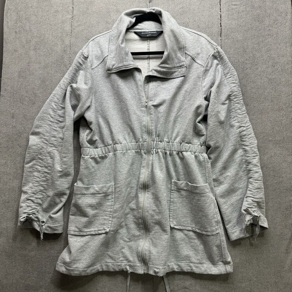 Norma Kamali Jacket XL Heather Gray Cargo Military Coat Pockets Relaxed Errands